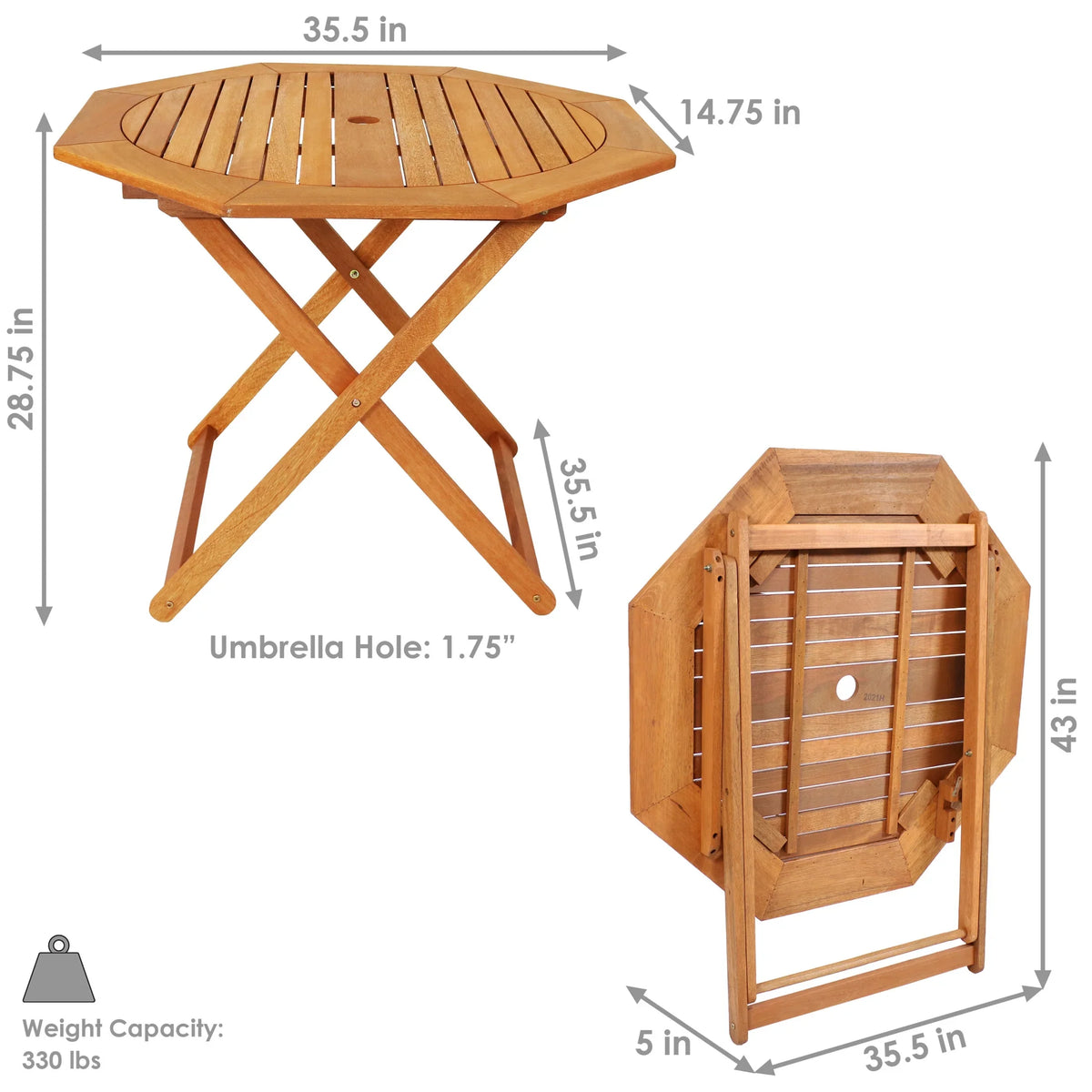 Sunnydaze 35.5" Meranti Folding Octagon Outdoor Dining Table