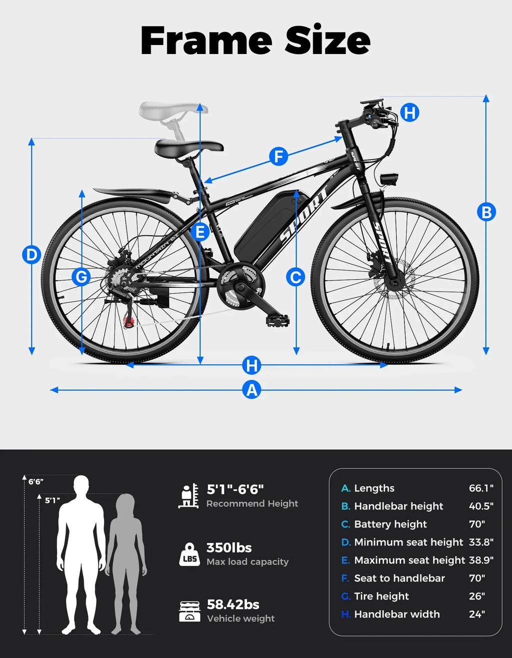 AZHAR Electric Bike for Adults, 26" Electric Mountain Bike, 1200W Peak Power Motor, Up to 25 MPH 45 Miles, Electric Bicycle with 48V 10AH Removable Battery, UL 2849