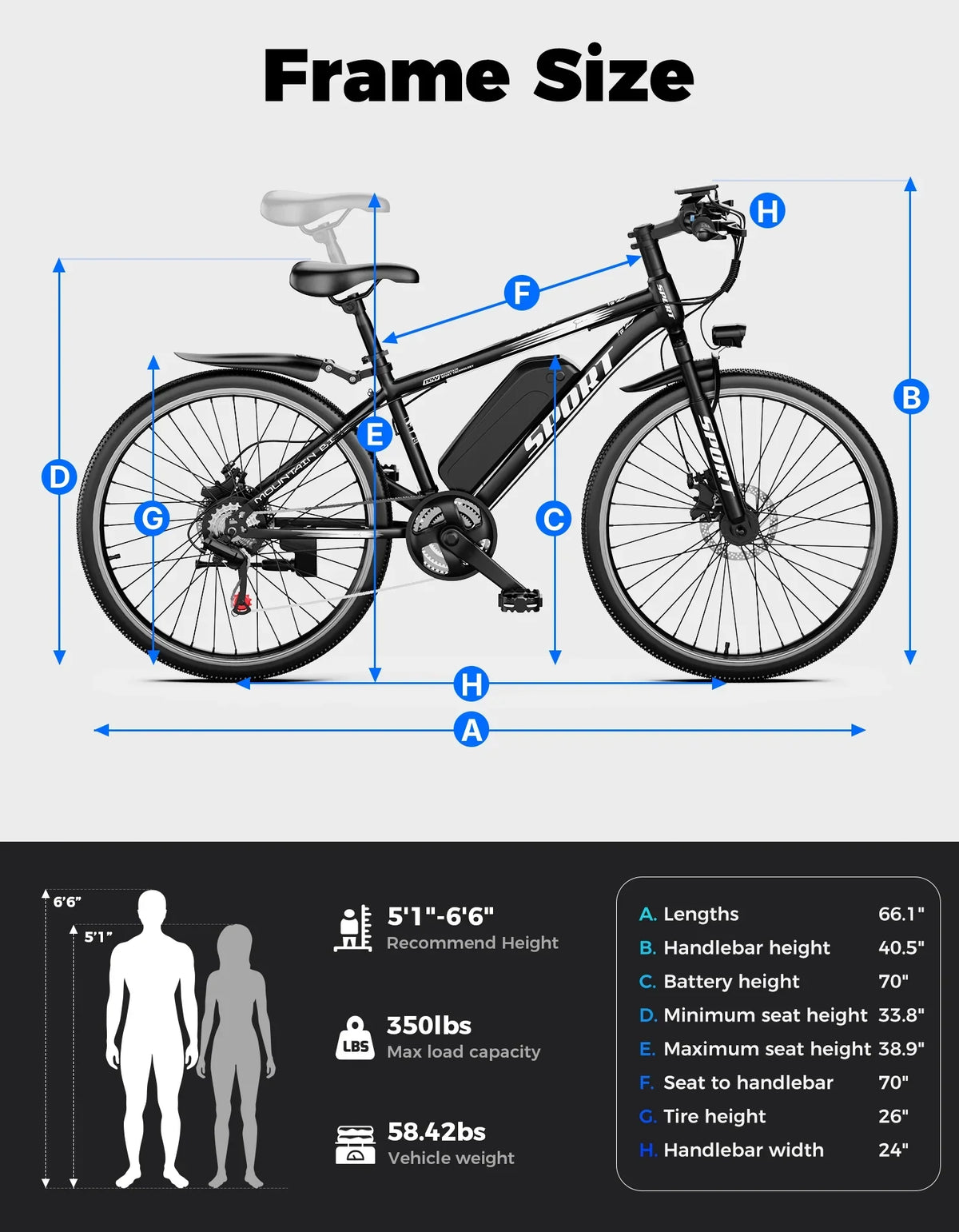 AZHAR Electric Bike for Adults, 26" Electric Mountain Bike, 1200W Peak Power Motor, Up to 25 MPH 45 Miles, Electric Bicycle with 48V 10AH Removable Battery, UL 2849