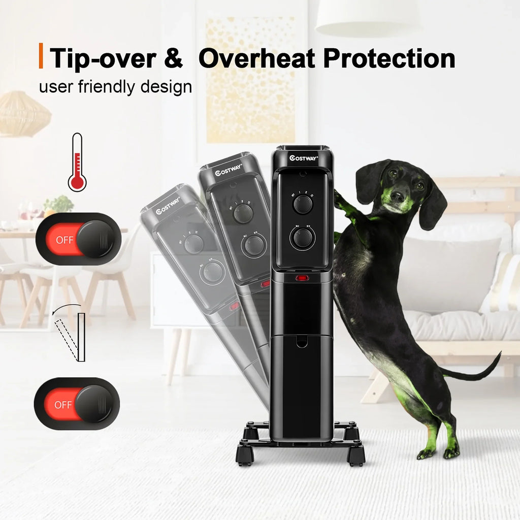 Costway 1500W Oil Filled Heater Portable Radiator Space Heater w/ Adjustable Thermostat White