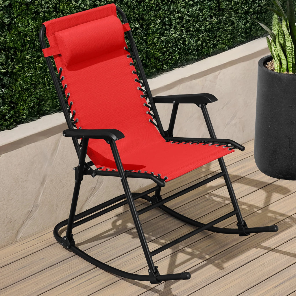 Best Choice Products Folding Outdoor Zero Gravity Rocking Lounge Chair w/ Headrest Pillow - Black