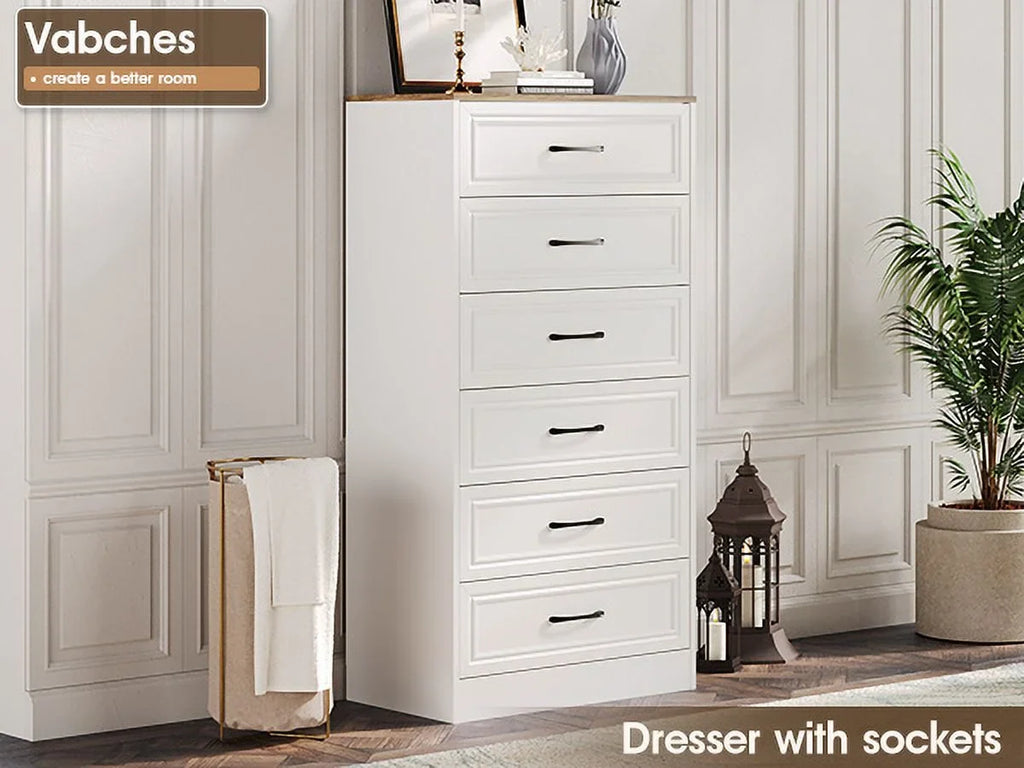 Vabches Farmhouse 5 Drawer Dresser with Metal Handle, Tall Wood Chest of Drawers for Living Room Bedroom,Dark Brown