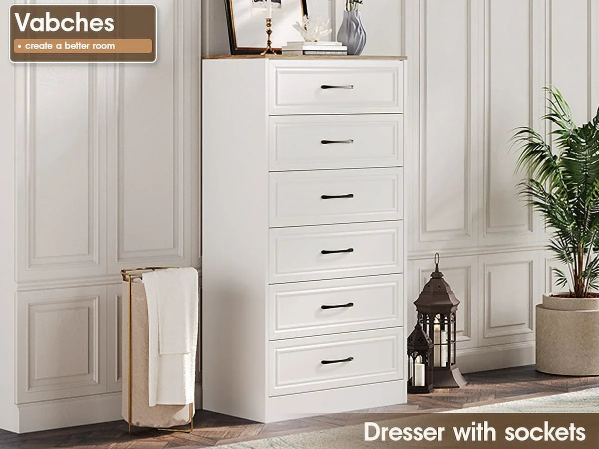 Vabches Farmhouse 5 Drawer Dresser with Metal Handle, Tall Wood Chest of Drawers for Living Room Bedroom,Dark Brown