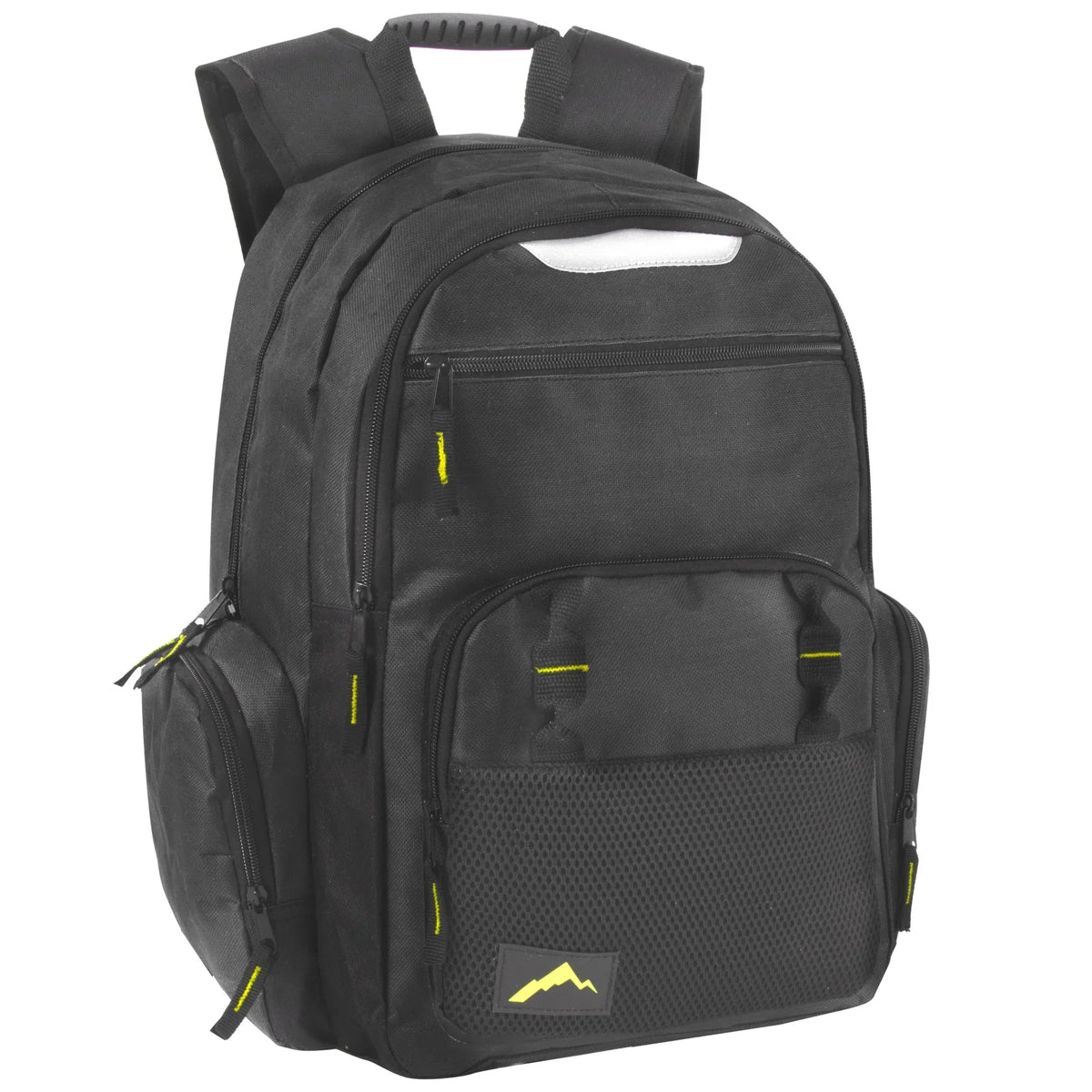 24 Pack of Bulk Wholesale Heavy Duty, Reflective, Dual Compartment, Multi-Pocket, Laptop Backpacks for Work, School, College, Classrooms, Charity and Homeless Donation in Male Colors Pack