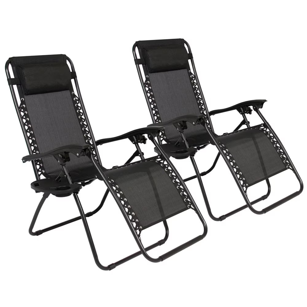 GoDecor Black 2 Pieces Zero Gravity Lounge Chairs with Saucer