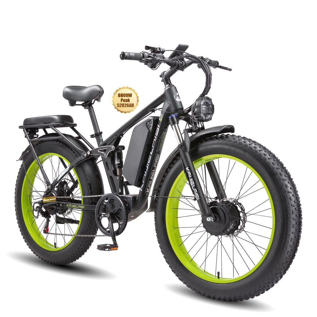 KAIJIELAISI Electric Bike for Adults,AWD Ebikes Dual Motor Peak 6000W, 26'' Fat Tire bikes with 52V 26AH Battery Hydraulic Brake. Electric Bicycle, 7 Speed Mountain EBike UL 2849.