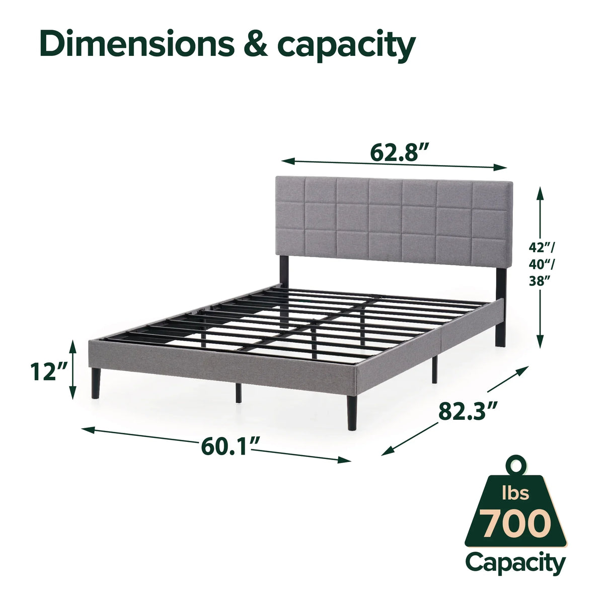Mainstays Upholstered Platform Bed, No Box Spring Needed, Gray, Queen