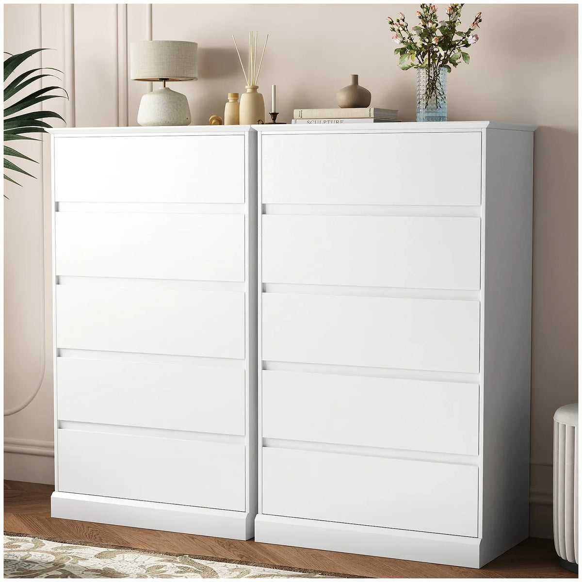 2 PCS Dresser for Bedroom, 5 Drawer Dresser Black Chest of Drawers for Living Room Dressing Room Entryway -2PCS