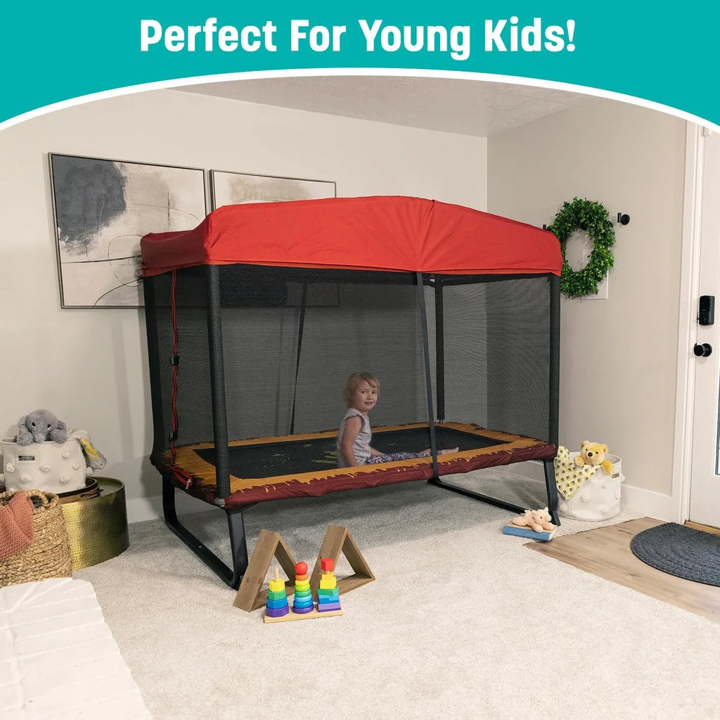 Skywalker Trampoline 6x4ft Rectangle Trampoline with Enclosure Net for Kids and Toddlers, up to 200 LB Safe and Stylish Design Blue and Purple