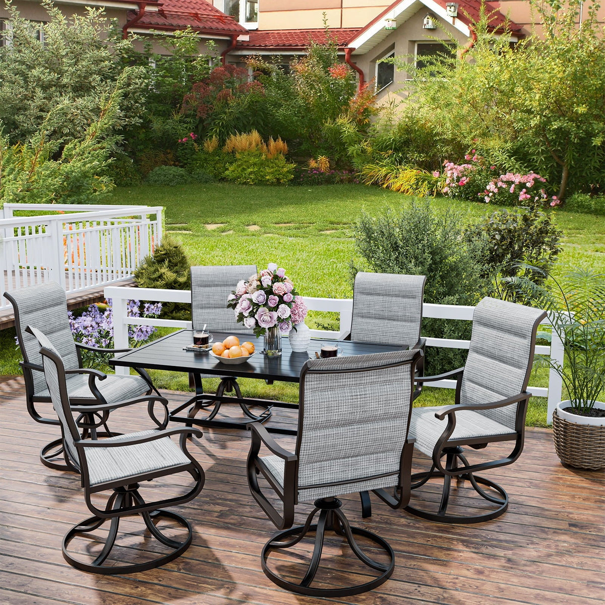 UDPATIO High Back Outdoor Dining Chairs Set of 2, All Weather Swivel Patio Chairs, Breathable Garden Outdoor Furniture for Backyard Deck