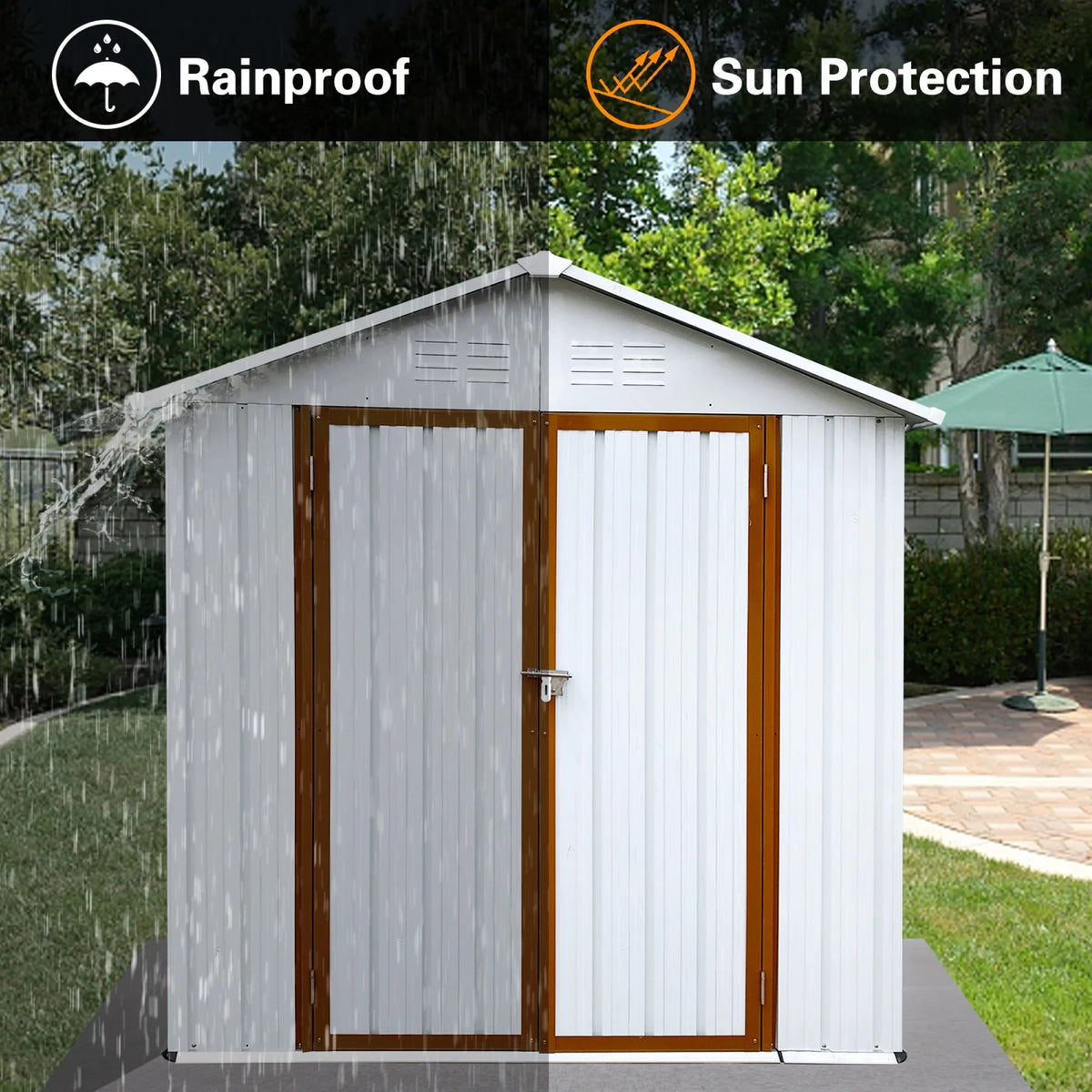 Outdoor Storage Garden Sheds 6FTx4FT Apex Roof Lockable Doors for Backyard White+Yellow