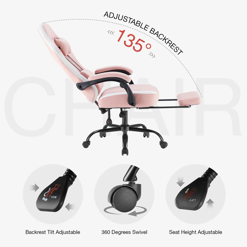MCQ Ergonomic Swivel Gaming Chair with Headrest Lumbar Support for Home Office, Black and Grey