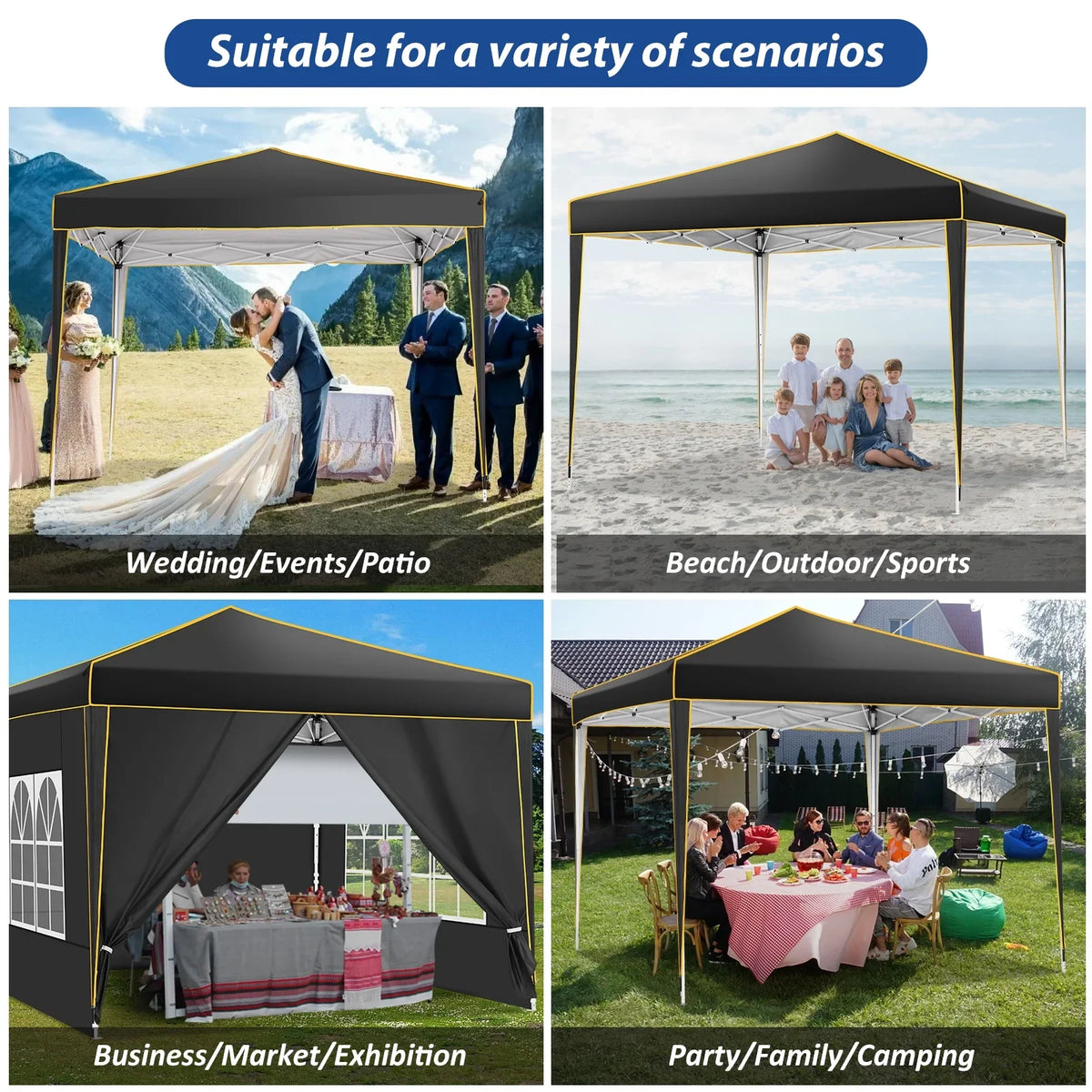 SANOPY 10x10 ft Pop up Canopy, Instant Shelter with 4 Sidewalls & Sandbags, Portable Outdoor Waterproof Canopy with Carry Bag for Camping Party Event Sun Shade