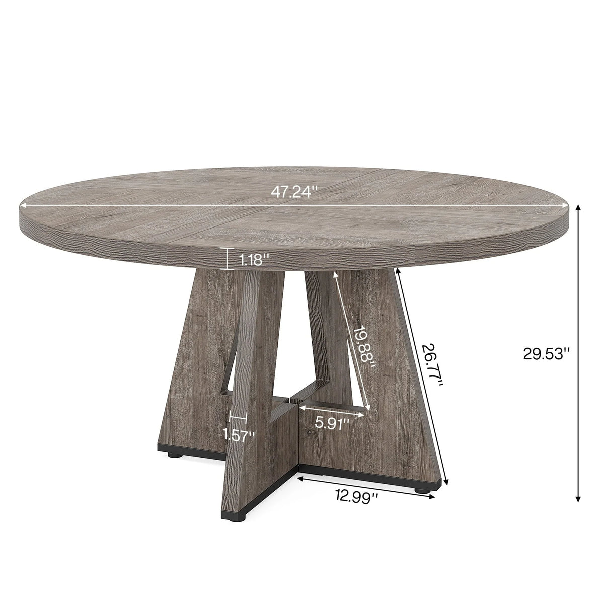 Round Dining Table for 4, 47 Inch Farmhouse Kitchen Table Small Dinner Table Vintage Grey