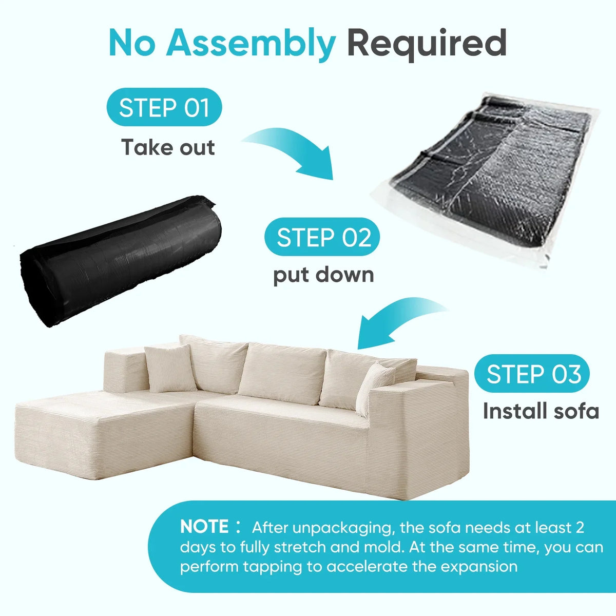 ZAFLY 106" Cloud Sectional Couch with Chaise, No Assembly Required L Shaped Sleeper Sofa, Oversized Deep Seat Modular Couches and Sofas for Living Room - Right, Black