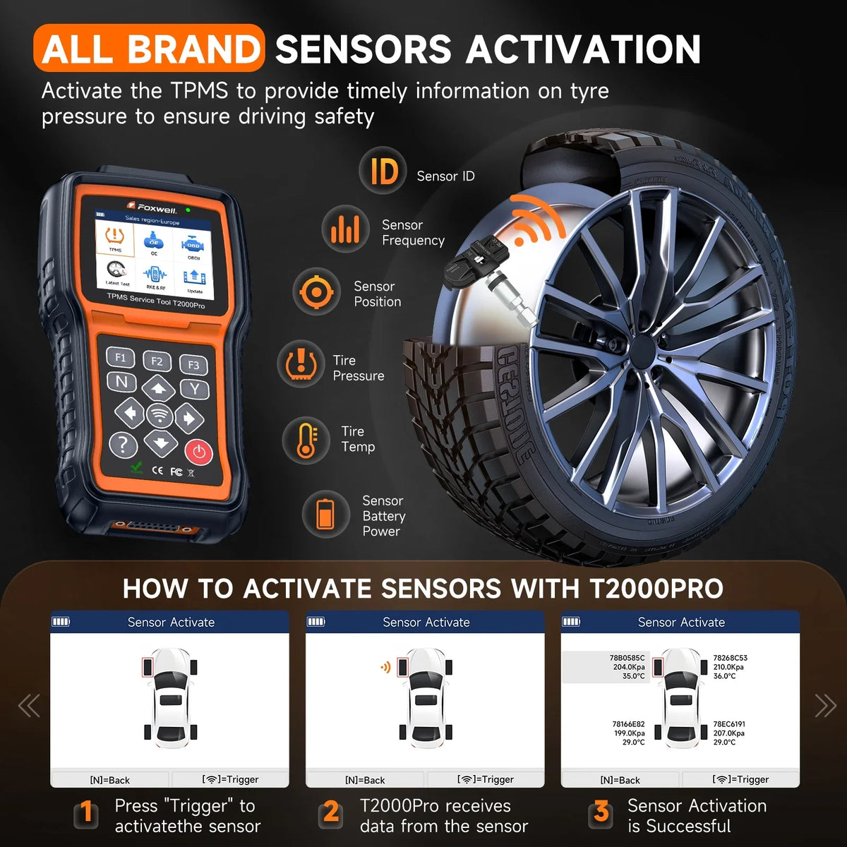 FOXWELL TPMS Reset Tool relearn Tool, Activate/Relearn All Sensors, TPMS Scan Tool Read/Clear DTCs, TPMS Program-ming Tool