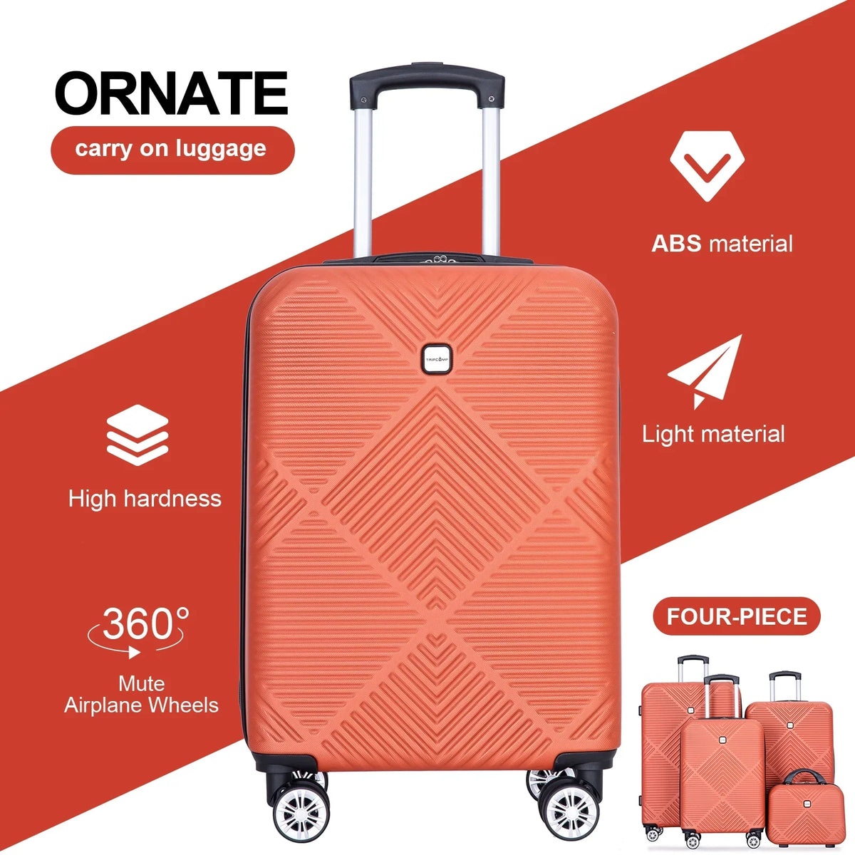 Tripcomp Luggage Sets 4 Piece Suitcase Set (14/20/24/28)Hardside Suitcase with Spinner Wheels Lightweight Carry on Luggage(Black)