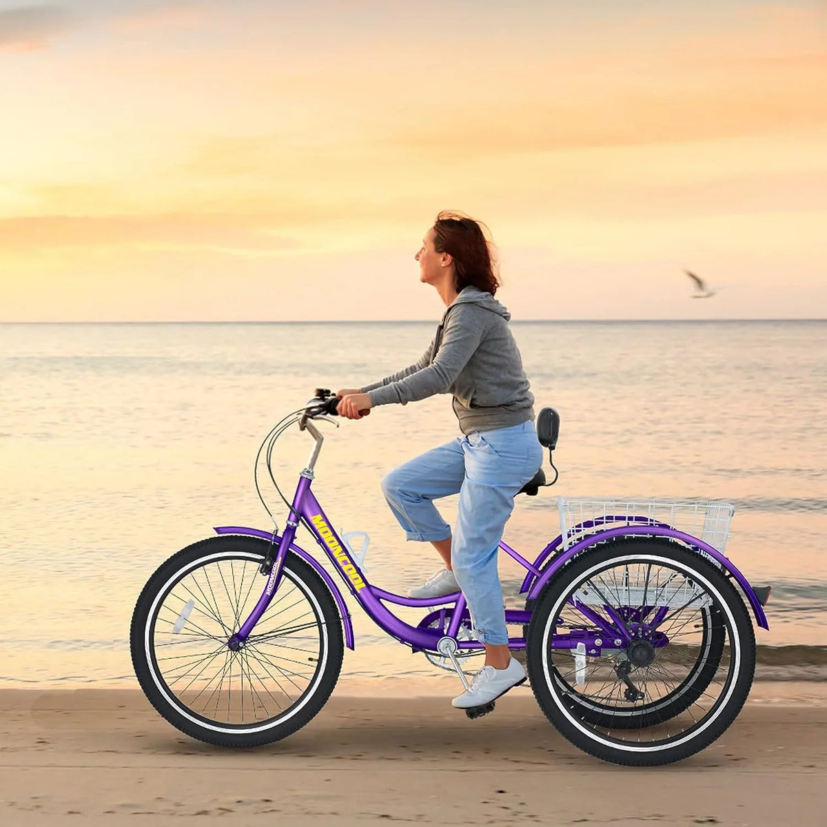 MOONCOOL Adult Tricycles with Rear Basket & Inflator, 24 26 inch 7 Speed 3 Wheel Bikes, Three-Wheeled Bicycles Adult Trike with Backrest for Seniors, Women, Men