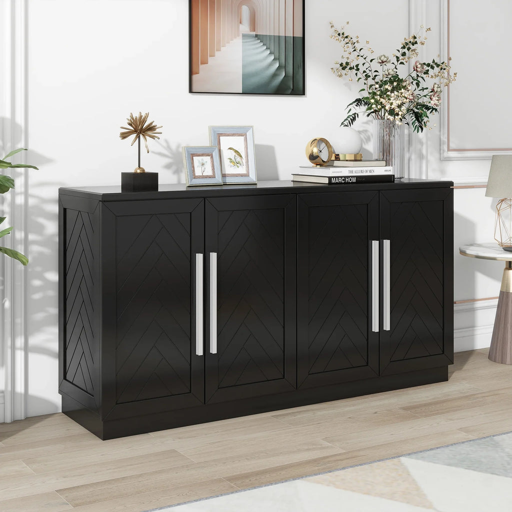 4-Door Buffet Sideboard, Modern Large Storage Cabinet Furniture with Adjustable Shelves&Silver Handles, Accent Cabinet Table, Console Table Cabinet for Kitchen Living Room Entryway Hallway, Navy Blue