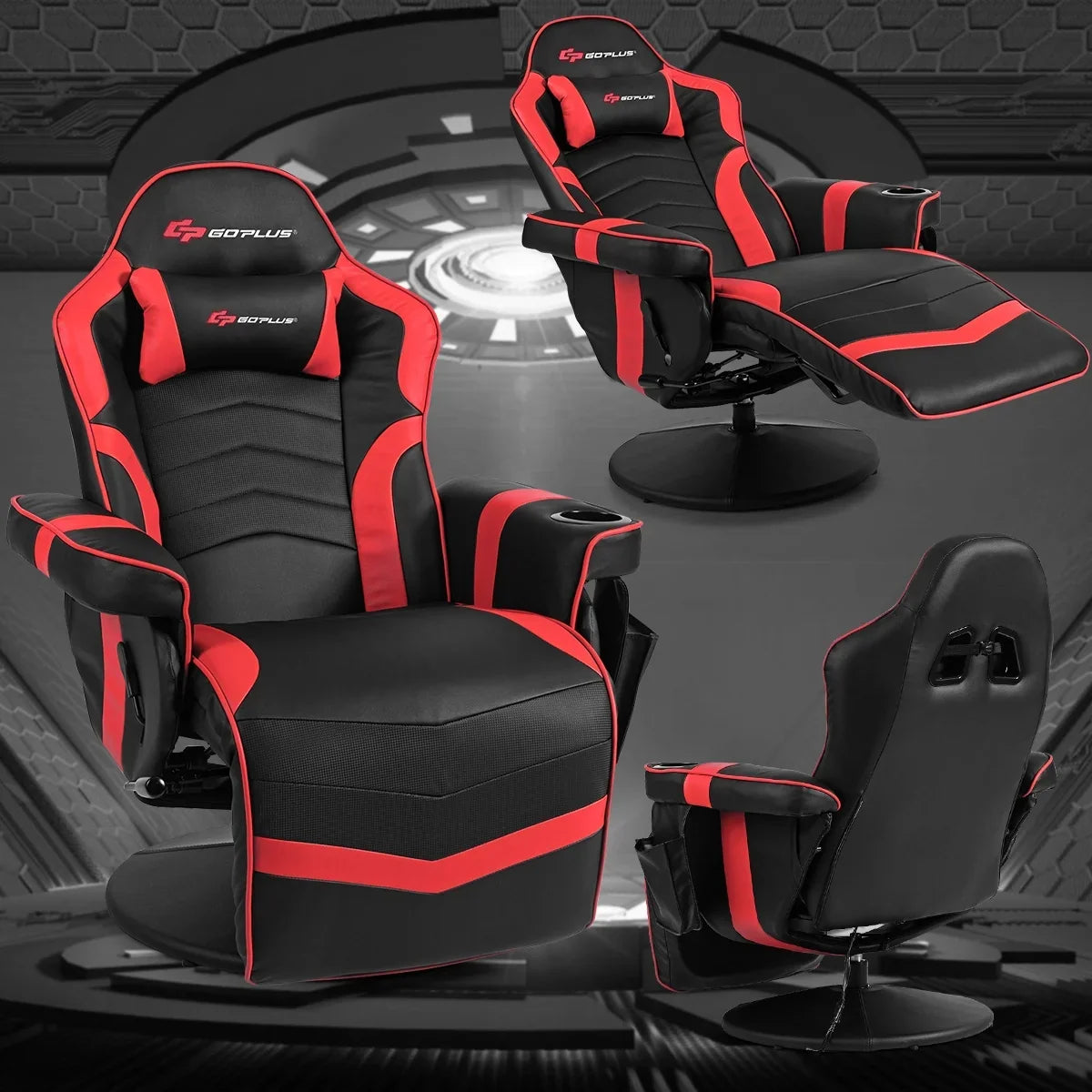 Goplus Massage Gaming Recliner Reclining Racing Chair Swivel Black