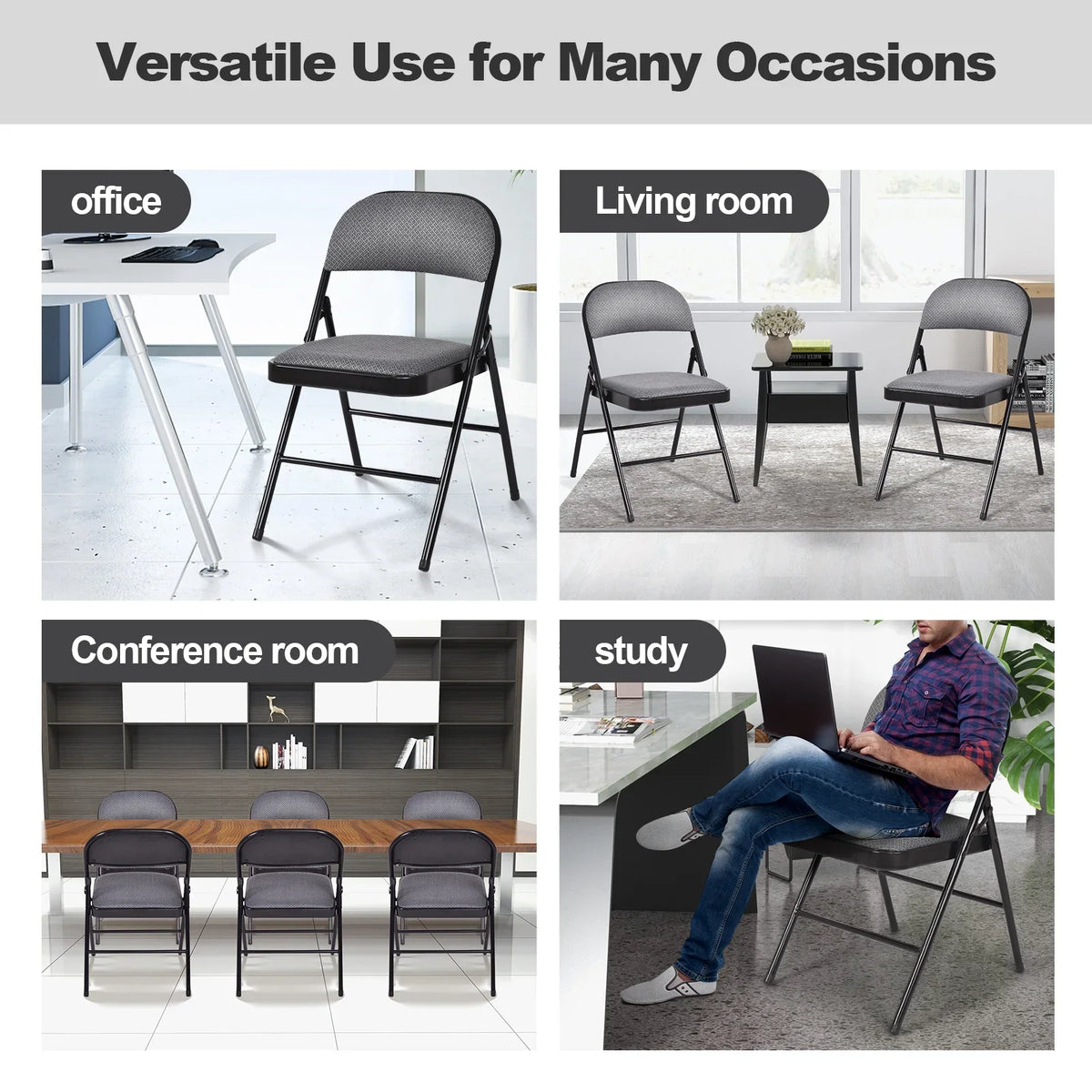 BLACK JAGUAR Fabric Padded Folding Chair Portable Dining Chairs Pack of 4
