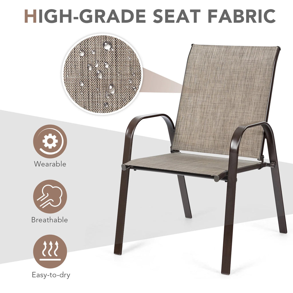 Gymax Set of 4 Patio Chairs Dining Chairs w/ Steel Frame Yard Outdoor Grey