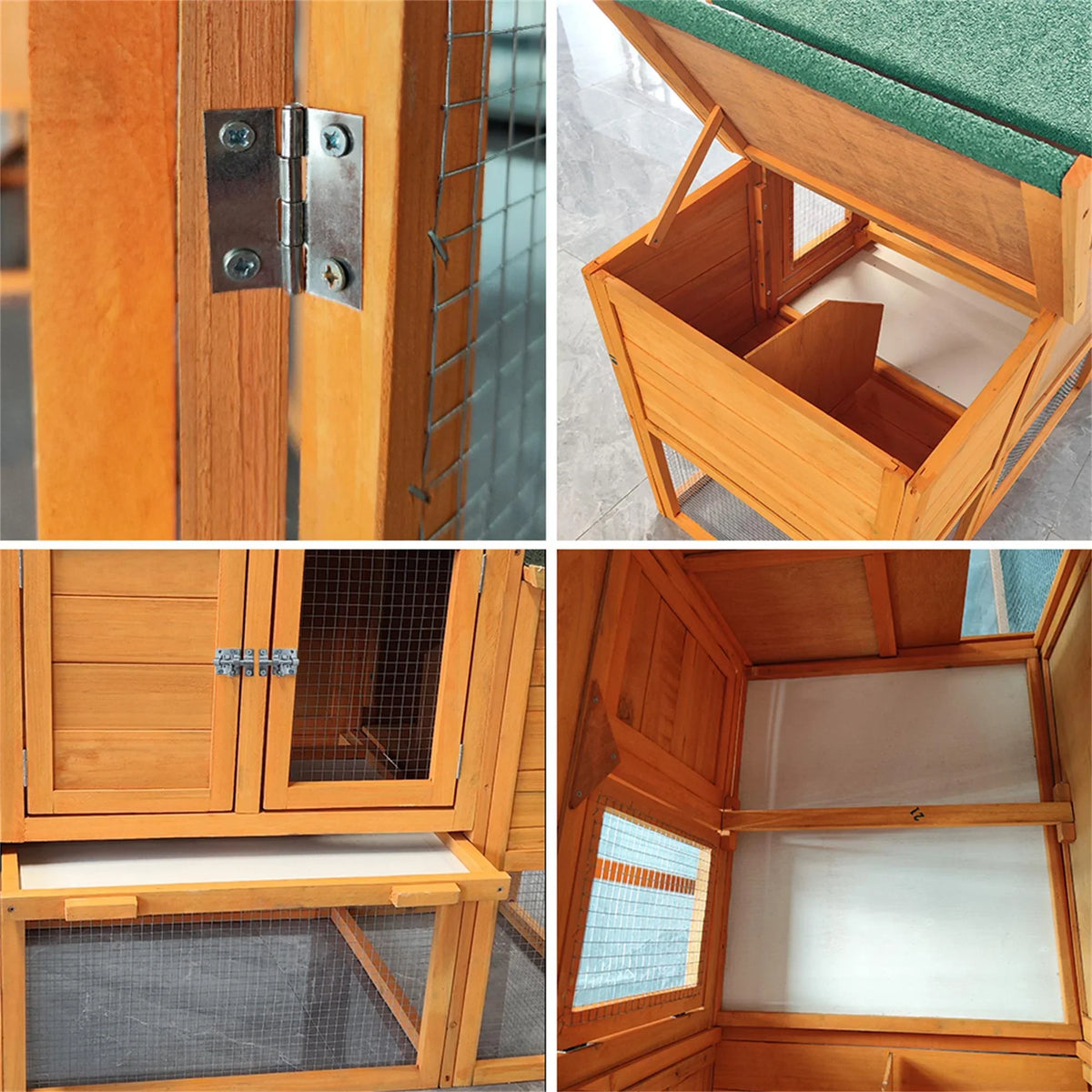 Pefilos 112" Large Rabbit Hutch Outdoor Wood Chicken Coop, Hen House with Nest Box, Wire Fence Poultry Cage, Orange