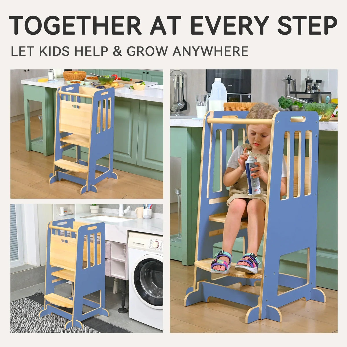 Toddler Standing Tower, Kids Kitchen Stool Helper 3 Levels Adjustable Height Wooden Toddler Step Stools for Learning New Skills