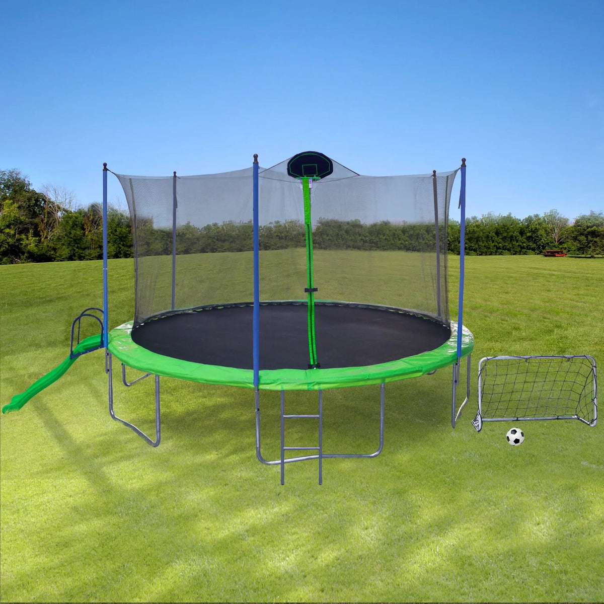 SOGES 12ft Trampolines with Slide and Swing, Basketball Hoop, 4�C7 Kids