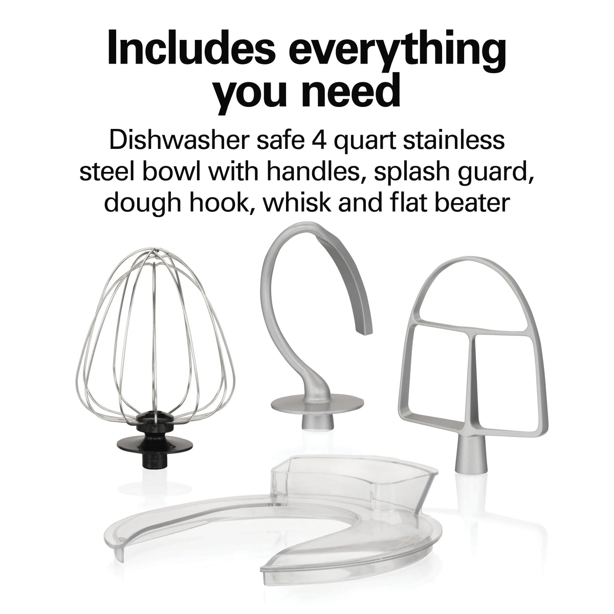 Hamilton Beach 4 Quart Stand Mixer for Kitchen, 7 Speeds, Tilt-Head, Dough Hook, Whisk & Flat Beater, Black