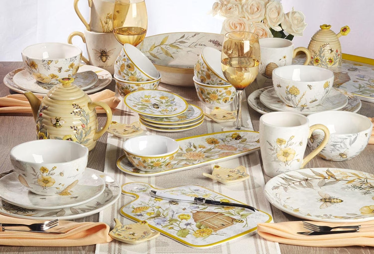 & Floral 12-Piece Melamine Dinnerware Set for 4, Shatterproof Outdoor Tableware