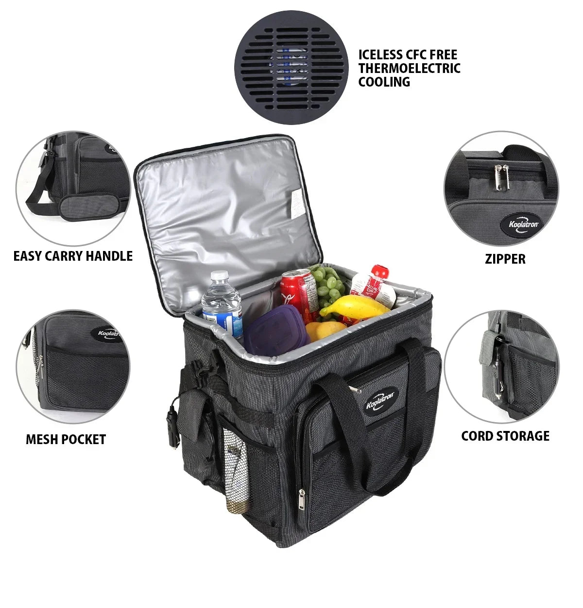Koolatron Thermoelectric Iceless Electric Cooler Bag, 12Volt 26 qt (25 L) Black Gray