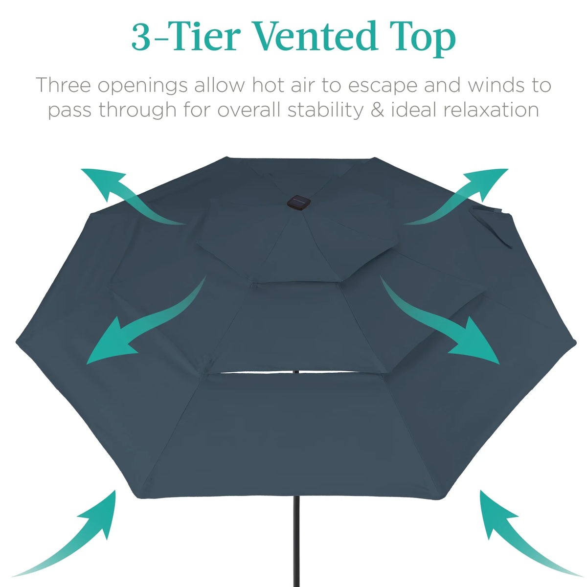 Best Choice Products 10ft 3-Tier Solar Patio Umbrella w/ 24 LED Lights, Tilt Adjustment, Easy Crank - Tan
