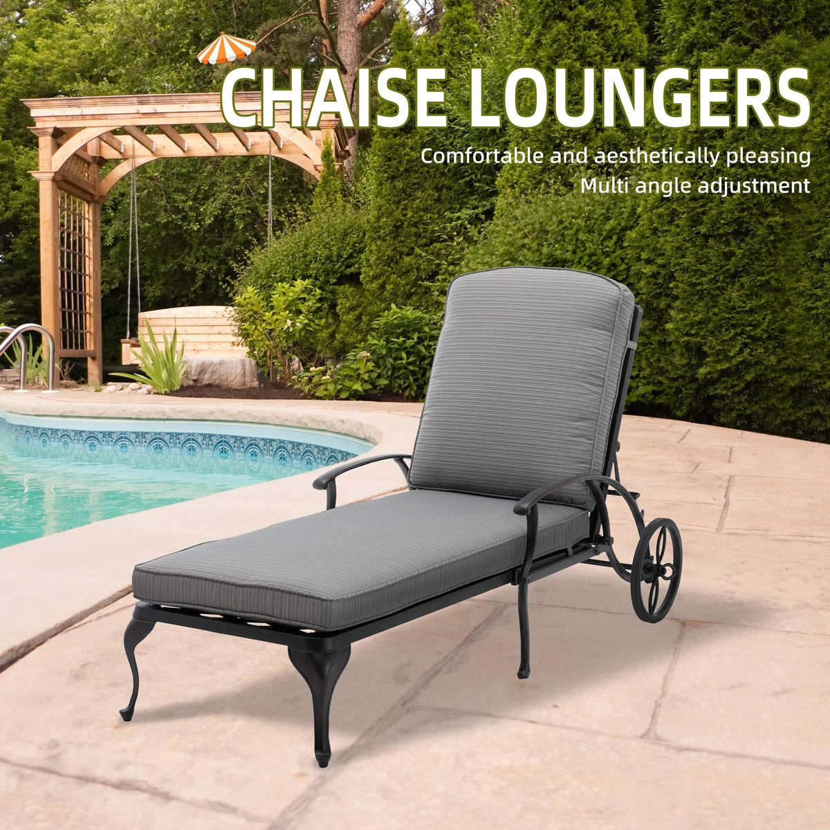 Homefun Aluminum Weatherproof Outdoor Chaise Lounge, Antique Bronze