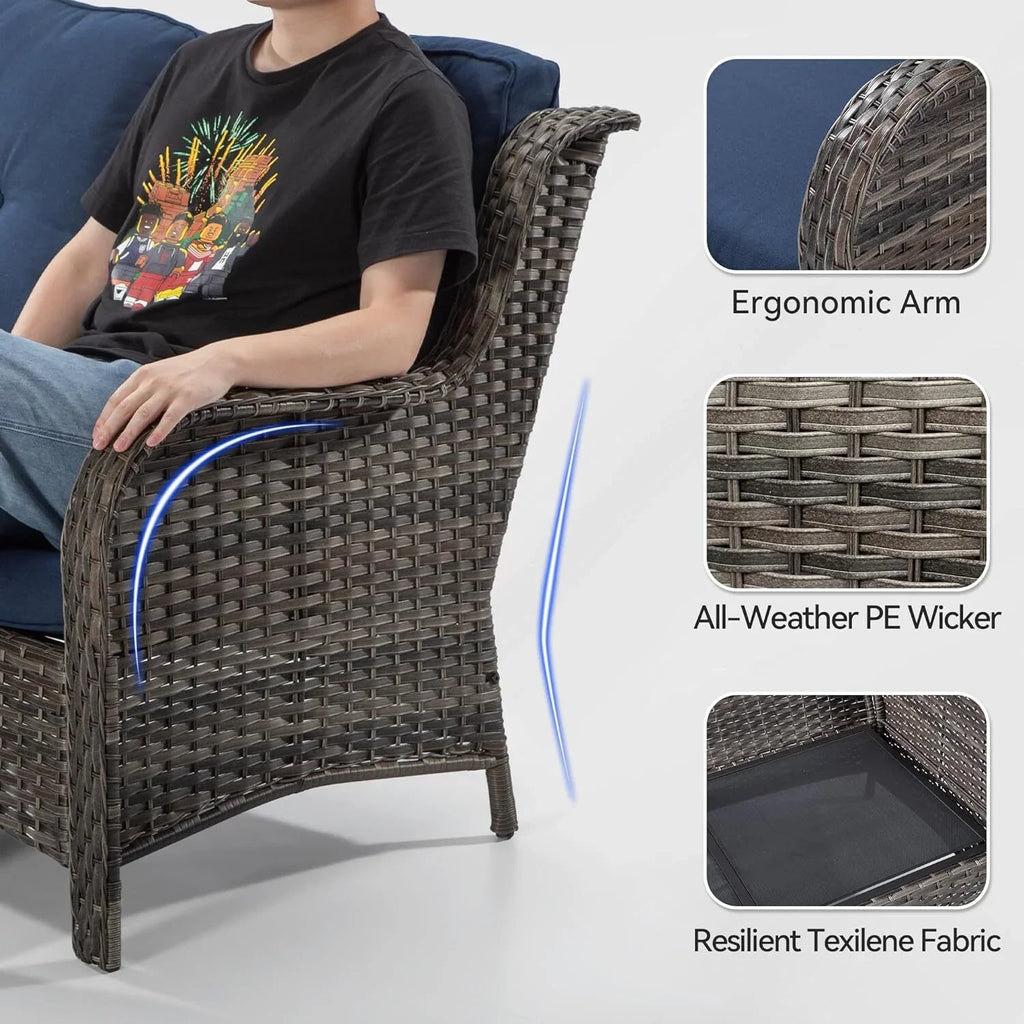 MeetLeisure 3 Pieces Outdoor Furniture Patio Furniture Set with One 3-Seat Sofa, Two ArmChairs, Navy