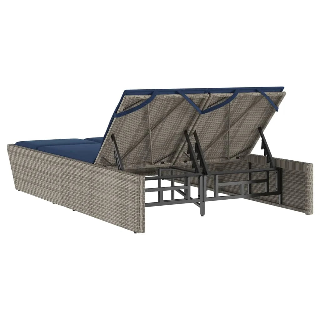 vidaXL Double Sun Lounger with Cushions Outdoor Poly Rattan Brown/Gray/Black