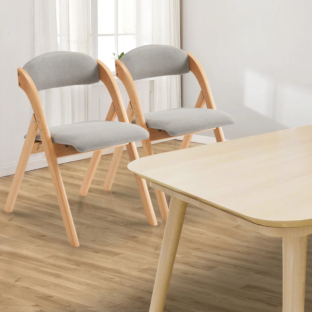 Ktaxon Folding Chairs Rubber Wood Frame Foldable Event Chairs Padded Diner Chairs for Office and Party Reading Dining Set of 2 Light Gray