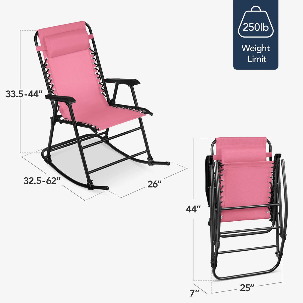 Best Choice Products Folding Outdoor Zero Gravity Rocking Lounge Chair w/ Headrest Pillow - Black