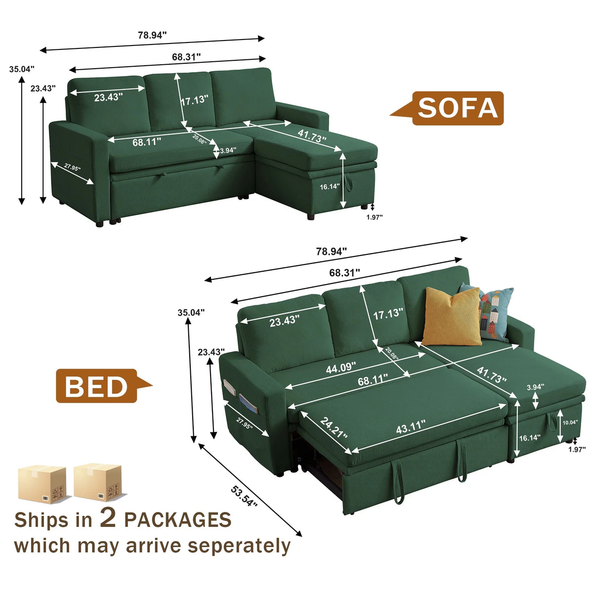 Pingliang Home Pull Out Sleeper Sofa Bed Sectional Sofa with Storage Chaise,L Shaped Sectionals Couches with Side Pockets,Modern Linen Reversible Sofa Couch for Living Room Apartment Office Studio