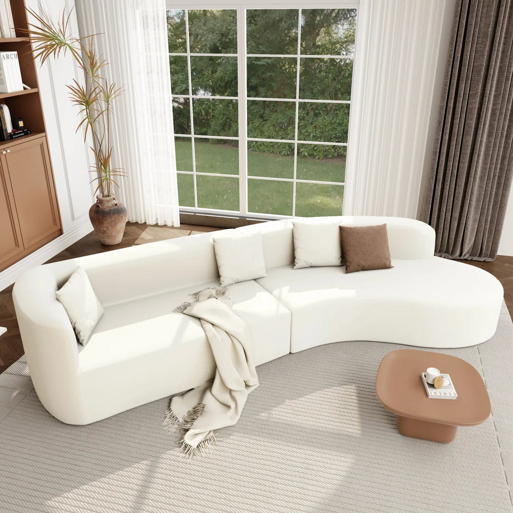 Harper & Bright Designs Modern Curved Floor Sofa Set, Modular Sectional Sponge Couch for Living Room, 2 PC Free Combination No Assembly Foam-Filled Sofa, Beige