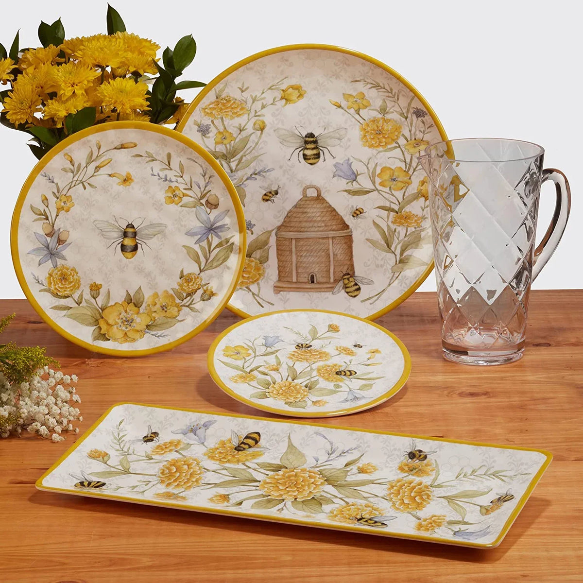 & Floral 12-Piece Melamine Dinnerware Set for 4, Shatterproof Outdoor Tableware