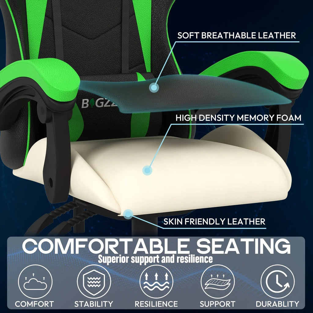 Bigzzia Gaming Chair with Heated Cushion, High Back Video Game Chairs with Pillow and Lumbar Support, Green