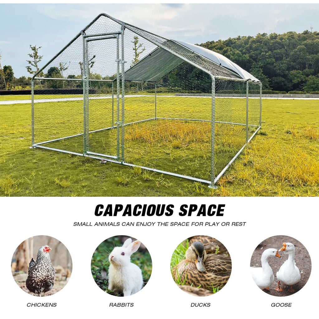 Large Metal Chicken Coop Chicken Run,Chicken Pen with Water-Resident and Anti-UV Cover,Duck Rabbit House Outdoor(10" W x 13" L x 6.5" H)