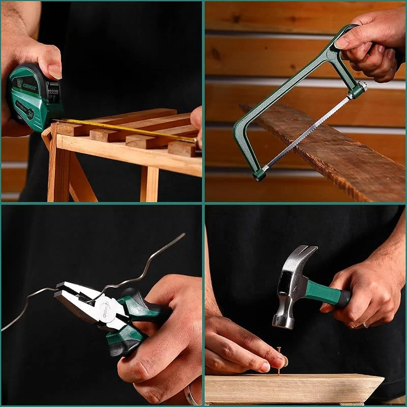 MY Tool Set: 12V Cordless Drill Kit with Hand Toolbox and Storage Case, Mechanic Tool Set for Home Repairs, Portable Power Drill and Tools, Green