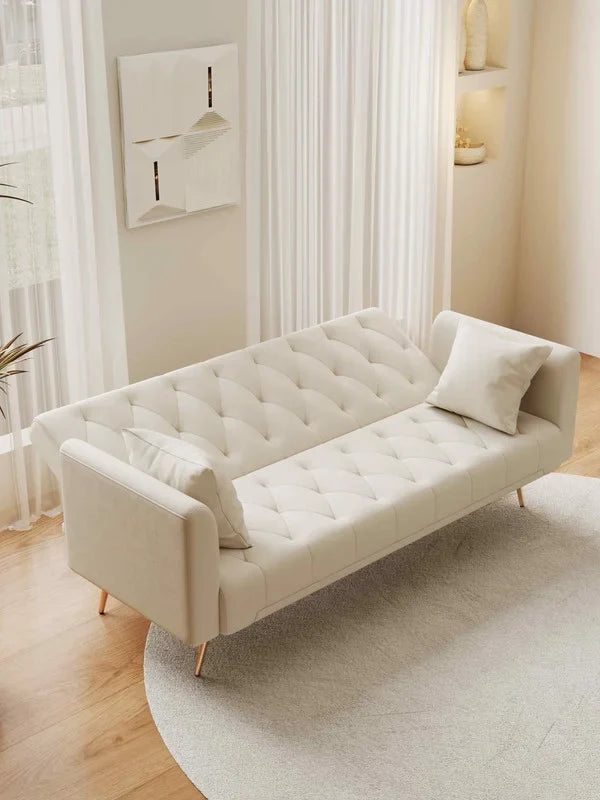 FFH Modern Corduroy Futon Sofa Bed with Adjustable Backrest,Convertible Loveseat Sleeper,Soft Couch with Drop-Down Table and Cup Holder for Living room,Pink