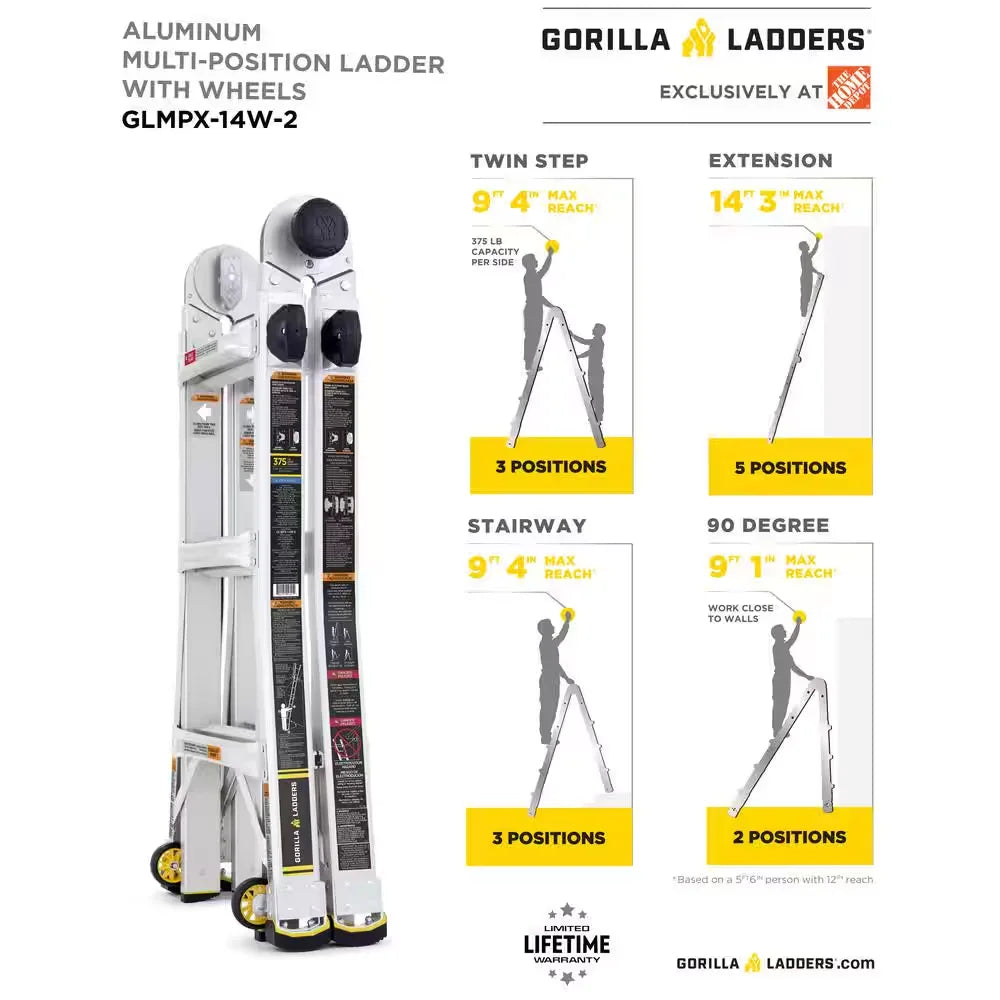 Gorilla Ladders Multi-Position Ladder 14 ft. Reach Height 375 lbs. Load Capacity