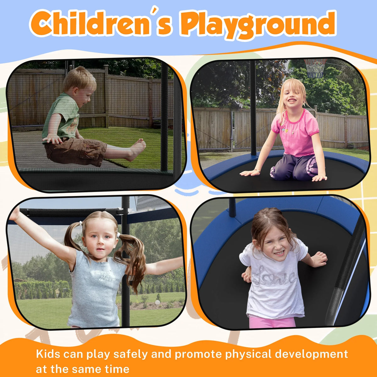 SHINPT 4x6FT Toddler Trampoline for Kids, Kids Indoor Trampoline with 771LBS Load-Bearing Capacity, Mini Trampoline Indoor & Outdoor, Small Trampoline with 4 Accessories & Adjustable Gymnastics Bar