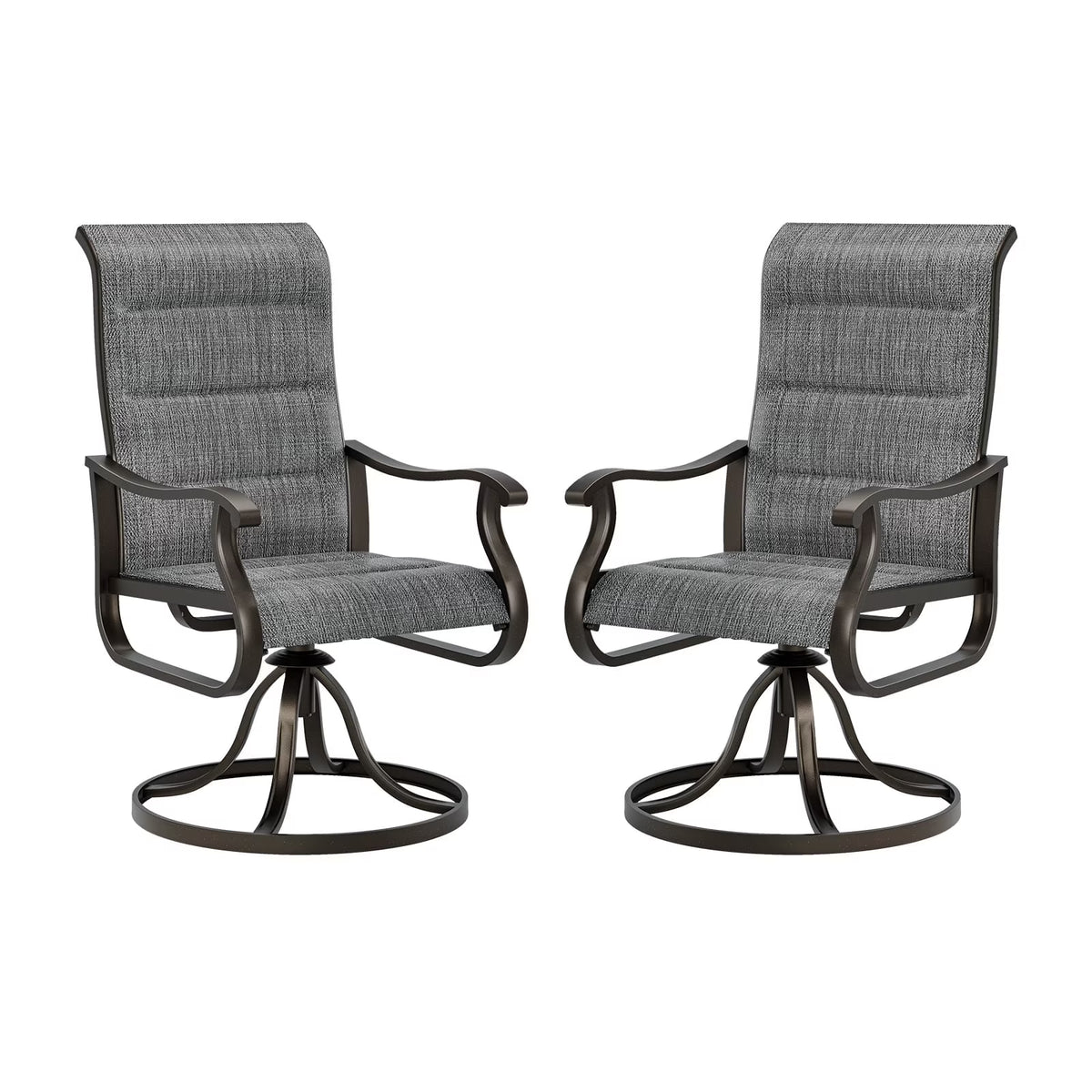 Techmilly Patio Swivel Chairs Set of 2, Outdoor Dining Chairs High Back Padded All Weather Breathable Textilene Outdoor Swivel Chairs with Metal Rocking Frame for Lawn Garden Backyard Deck, Dark Grey