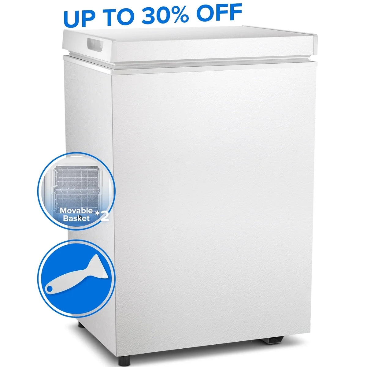 Auseo Mini Freezer Chest 3.5 cu ft, Black Deep Freezer & Side Handle, Compact Freezer with 7 Gear Adjustable Temperature, Removable Storage Basket*2, Energy Saving