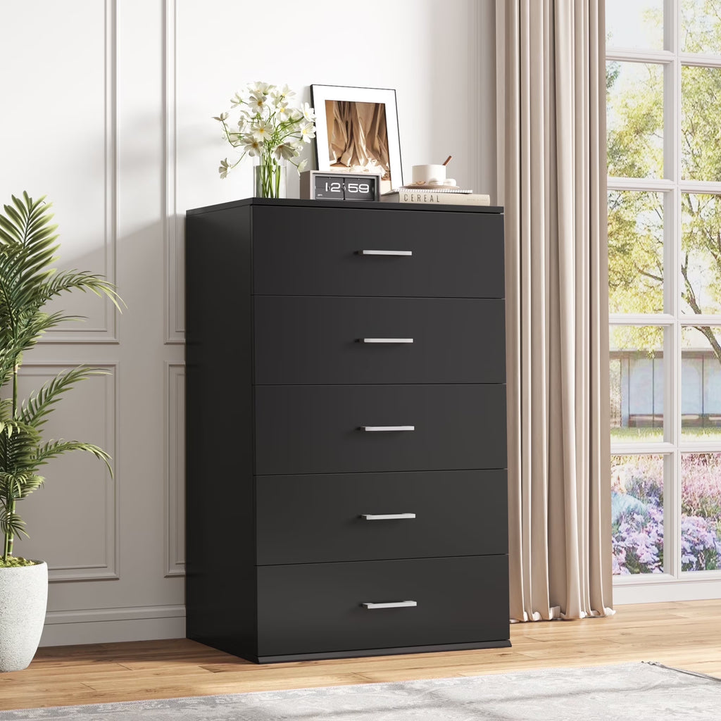 Homfa 5 Drawer Dresser, Vertical Dresser for Bedroom, Black